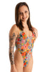 F10 - Womens One Piece Thong - Mesh 4552 Hibiscus printed stretch - Skinzwear