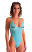 F10 - Womens One Piece Thong - Solid Sheer Semi Sheer 2576 Sky - Skinzwear
