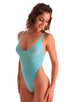 F10 - Womens One Piece Thong - Solid Sheer Semi Sheer 2576 Sky - Skinzwear