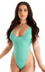 F10 - Womens One Piece Thong - Solid Sheer Semi Sheer 4558 Mint - Skinzwear