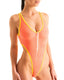 F10BZ - Womens One Piece Thong with Zipper and Contour Binding - Mesh 9882 - 1459 Coral peep show - Chartreuse - Skinzwear