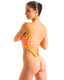 F10BZ - Womens One Piece Thong with Zipper and Contour Binding - Mesh 9882 - 1459 Coral peep show - Chartreuse - Skinzwear