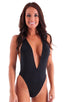 F11 - Womens Plunging Neckline One Piece Tanga - Solid Sheer Semi Sheer 1537 Black - Skinzwear