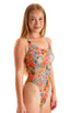 F12 - Womens Baywatch One Piece Swimsuit Full Back - Mesh 4552 Hibiscus printed stretch - Skinzwear