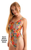 F12 - Womens Baywatch One Piece Swimsuit Full Back - Mesh 4552 Hibiscus printed stretch - Skinzwear