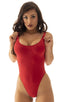 F12 - Womens Baywatch One Piece Swimsuit Full Back - Solid Sheer Semi Sheer 1538 Red - Skinzwear
