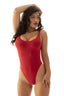 F12 - Womens Baywatch One Piece Swimsuit Full Back - Solid Sheer Semi Sheer 1538 Red - Skinzwear