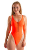 F12Z - Womens One Piece Zipper Swimsuit Full Back - Solids 6402 Blazing orange - Skinzwear