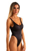 F12Z - Womens One Piece Zipper Swimsuit Full Back - Solids 6407 Black - Skinzwear