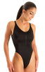 F12Z - Womens One Piece Zipper Swimsuit Full Back - Solids 6407 Black - Skinzwear
