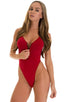 F15Z - Womens One Piece 1/2 Back with Front Zipper - Solid Sheer Semi Sheer 1538 Red - Skinzwear