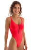 F15Z - Womens One Piece 1/2 Back with Front Zipper - Solid Sheer Semi Sheer 5537 Neon coral - Skinzwear