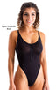 F15Z - Womens One Piece 1/2 Back with Front Zipper - Solid Sheer Semi Sheer 8567 Black - Skinzwear