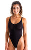 F15Z - Womens One Piece 1/2 Back with Front Zipper - Solid Sheer Semi Sheer 8567 Black - Skinzwear