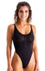 F15Z - Womens One Piece 1/2 Back with Front Zipper - Solid Sheer Semi Sheer 8567 Black - Skinzwear