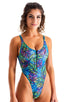 F15Z - Womens One Piece 1/2 Back with Front Zipper - Tan Through 2751 Neon ferns - Skinzwear