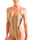 F17 - Womens One Piece Thong with Mesh Sides - Prints 9875 - 4561 Viper dune - Gunmetal - Skinzwear