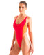 F17 - Womens One Piece Thong with Mesh Sides - Solid 9876 - 6402 Fire reef - Blazing orange - Skinzwear