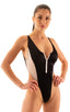 F17Z - Womens One Piece Thong with Zipper - Prints 6407 - 1500 Black - White - Skinzwear