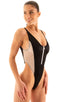 F17Z - Womens One Piece Thong with Zipper - Prints 6407 - 1500 Black - White - Skinzwear