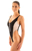 F17Z - Womens One Piece Thong with Zipper - Prints 6407 - 1500 Black - White - Skinzwear