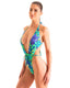 F22CL - Womens One Piece Wrap with Adjustable Back - Prints 8159 - 1502 Tahitian rainforest - Chartreuse - Skinzwear