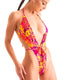 F22CL - Womens One Piece Wrap with Adjustable Back - Prints 8163 - 5537 Tahitian sunset - Neon coral - Skinzwear