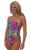 F5 - Womens One Piece Criss Cross Moderate Back - Prints 4109 Hawaiian floral - Skinzwear