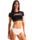 G10 - Limited Women's Short Sleeve Cropped Top with Skinz Logo - Mesh 1507 Black - Skinzwear