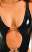 One Piece Keyhole Rio Bikini in Gloss Black Hipster, Front View; One Piece Keyhole Rio Bikini in Gloss Black Stretch vinyl/nylon/lycra 2; One Piece Keyhole Rio 