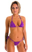 Cozumel Fully Adjustable Brazilian Tanga in ThinSKINZ Grape, Rear View; Cozumel Fully Adjustable Brazilian Tanga in ThinSKINZ Grape, Front View; Cozumel Fully A