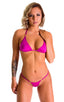 womens micro g string thong swimsuit bikini with rhinestones in Magenta; Mini Micro G String Bikini in Magenta, Rear View; Mini Micro G String Bikini in Magenta