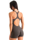 J7 - Womens Gym Onsie with Back Cut - out - Soft Touch Fabric - Solids 9863 Charcoal - Skinzwear