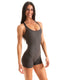 J7 - Womens Gym Onsie with Back Cut - out - Soft Touch Fabric - Solids 9863 Charcoal - Skinzwear