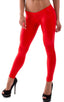 womens low cut designer leggings rock star fashion tights in Wet Look Red; Womens Super Low Rise Leggings in Wet Look Red, Rear View; Womens Super Low Rise Legg