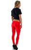 womens low cut designer leggings rock star fashion tights in Wet Look Red; Womens Super Low Rise Leggings in Wet Look Red, Rear View; Womens Super Low Rise Legg