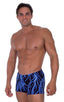 M13 - Mens Fitted Pouch Square Cut Watersport Swim Trunks - Prints 1118 Laser blue lightening - Skinzwear