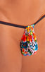 M1R2 - Mens Micro Adjustable G String Bikini - Mesh 4552 - 6407 Hibiscus printed stretch - Black - Skinzwear