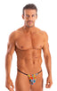 M1R2 - Mens Micro Adjustable G String Bikini - Mesh 4552 - 6407 Hibiscus printed stretch - Black - Skinzwear