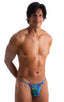 M25 - Mens Skinny Side Smooth Pouch Swim Thong - Tan Through 2751 Neon ferns - Skinzwear