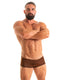 M35 - Mens Micro Low Square Cut Swim Trunks - Solid Sheer Semi Sheer 9886 Chocolate silk - Skinzwear