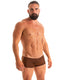 M35 - Mens Micro Low Square Cut Swim Trunks - Solid Sheer Semi Sheer 9886 Chocolate silk - Skinzwear