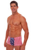 M38 - Mens Square Cut Fitted Watersport Swim Trunks - Color - Blocked 5115 - 5106 Stars on navy - Red/white stripes - Skinzwear