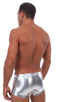 M38 - Mens Square Cut Fitted Watersport Swim Trunks - Color - Blocked 5812 - 5813 Metallic liquid gold - Chrome silver - Skinzwear