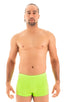 M43 - Mens Square Cut Swim Trunks - Solid Sheer Semi Sheer 5536 Lime - Skinzwear