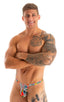 M44 - Mens Bravura Pouch Thong - Mesh 4552 Hibiscus printed stretch - Skinzwear