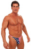 M45 - Mens Swimsuit Thong with Pouch Enhancement - Prints 5115 - 5106 Stars on navy - Red/white stripes - Skinzwear
