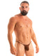 M55CN101G - Mens Stuffit Pouch G String Swimsuit with gold ornaments - Solid Sheer 9886 Chocolate silk - Skinzwear