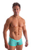 M61 - Mens Low Square Cut Swim Trunks - Solid Sheer Semi Sheer 4558 Mint - Skinzwear
