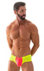 M71 - Mens Pouch Enhanced Micro Square Cut Swim Trunks - Solid Sheer Semi Sheer 5537 - 5538 Neon coral - Neon chartreuse - Skinzwear